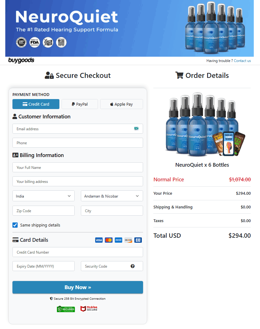 NeuroQuiet Order Page